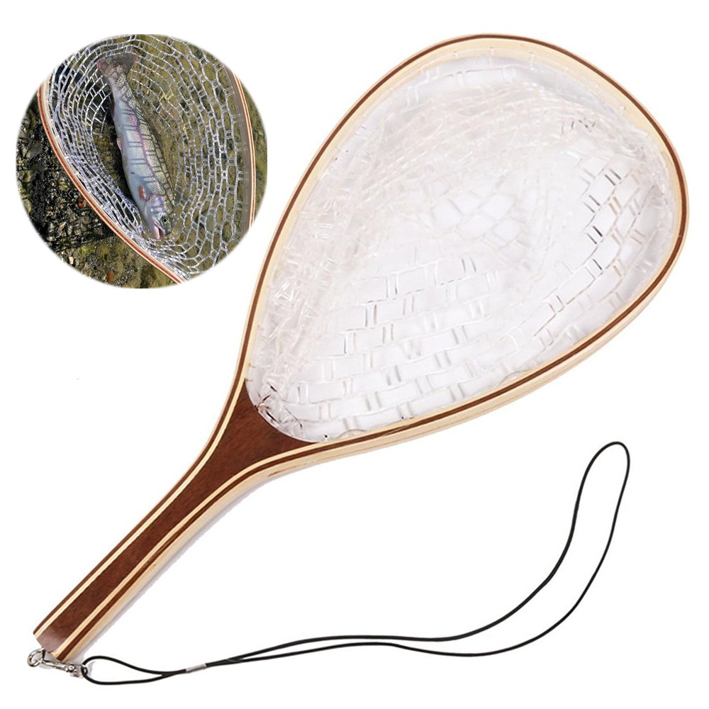 Fish Net Handle - Şeffaf Kauçuk Fileli Ahşap Saplı Balık
