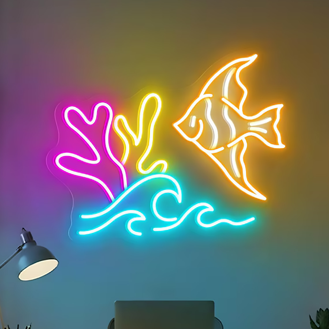 Aquarium Fish Restaurant - Balık Neon Tabelası Deniz Hayvanı Neon